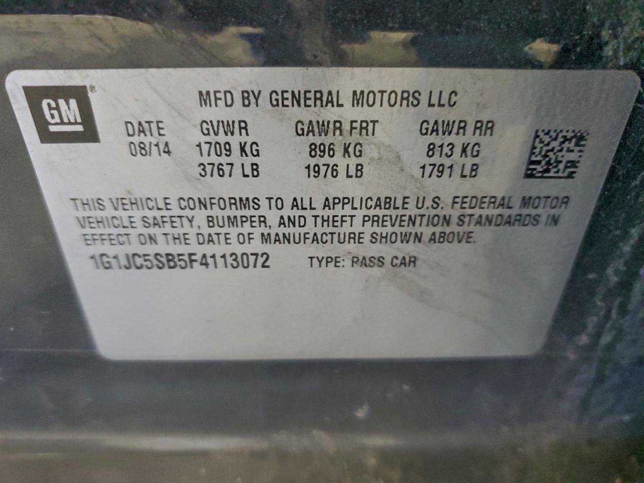 Lot #3317760089 2015 CHEVROLET SONIC LT