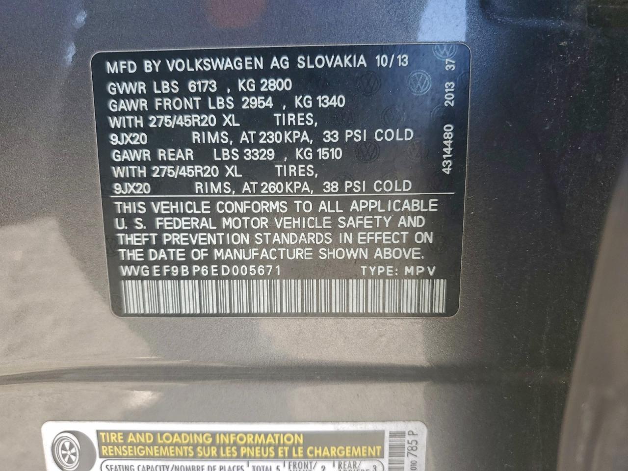 Lot #3315974093 2014 VOLKSWAGEN TOUAREG V6