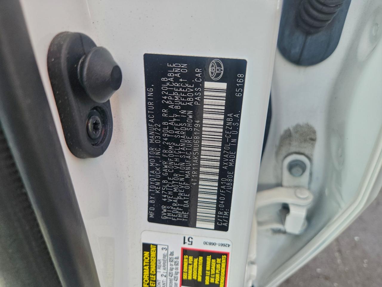 Lot #3311524232 2022 TOYOTA CAMRY LE