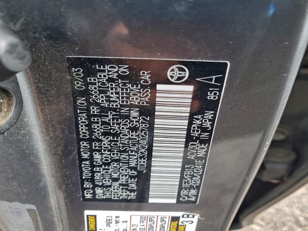 Lot #3303564927 2004 TOYOTA CAMRY LE