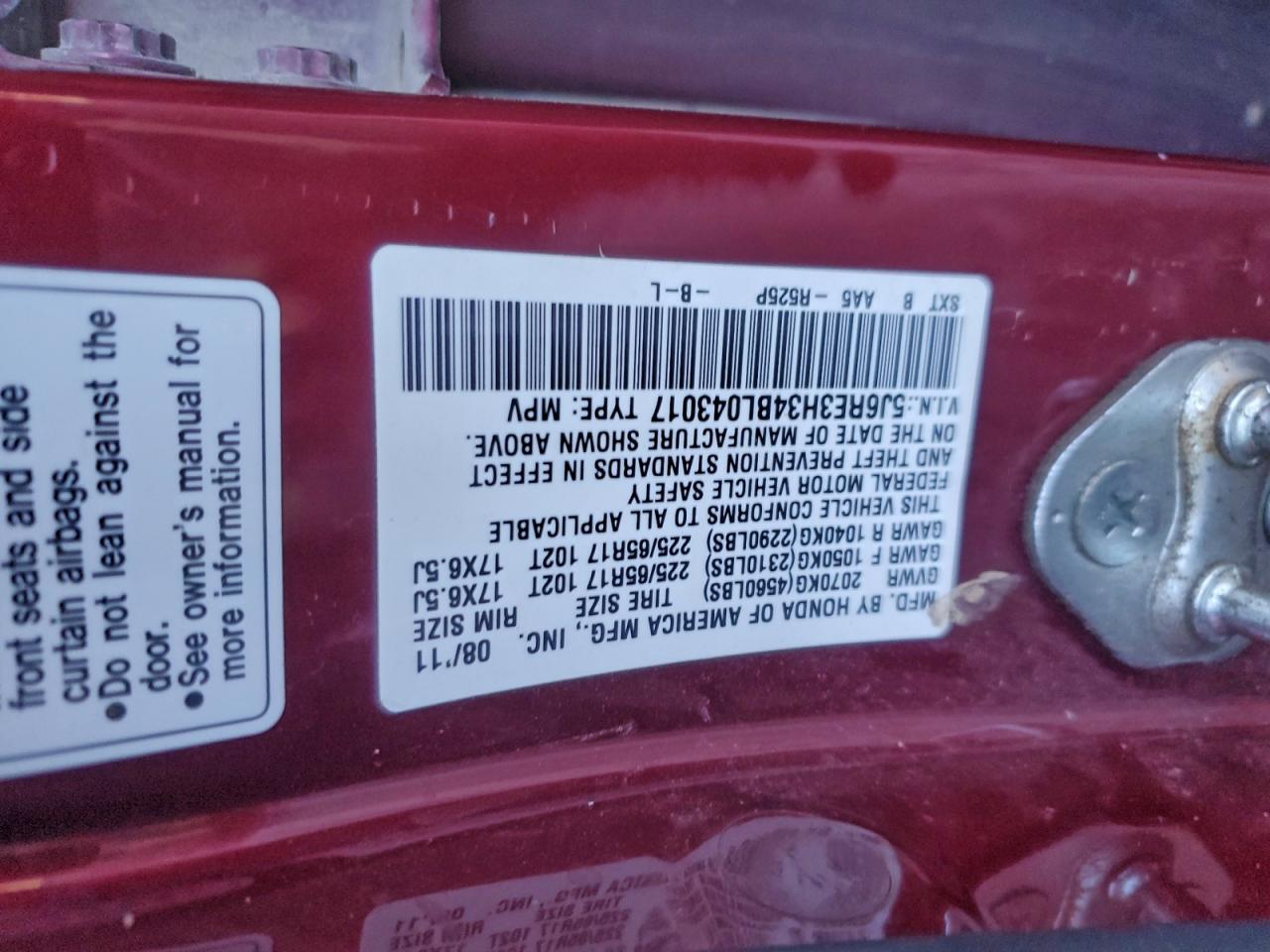 Lot #3304622445 2011 HONDA CR-V LX