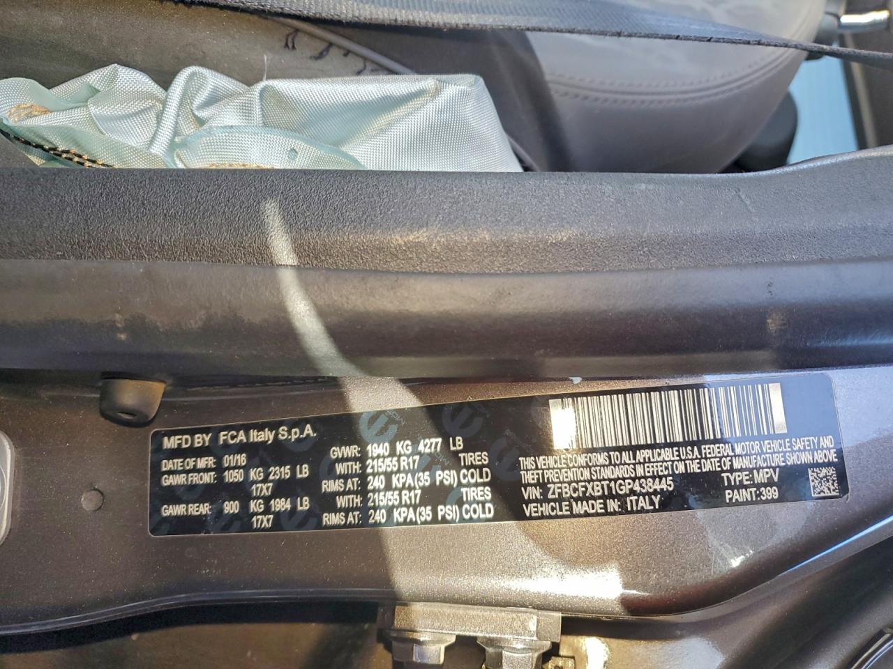 Lot #3311639262 2016 FIAT 500X EASY