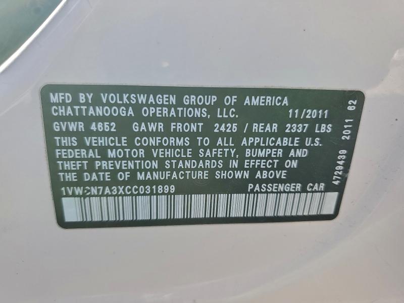2012 VOLKSWAGEN PASSAT SEL #3304687924
