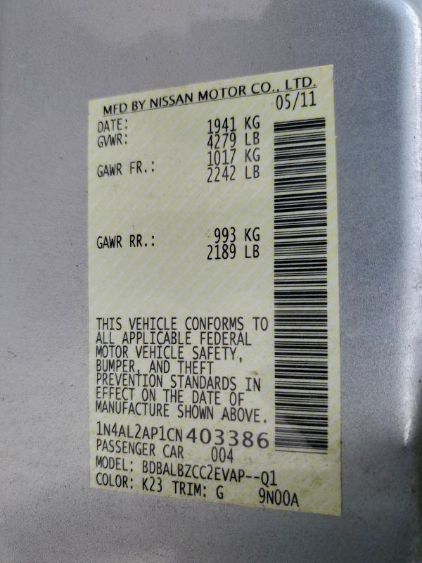 2012 NISSAN ALTIMA BAS #3305305320