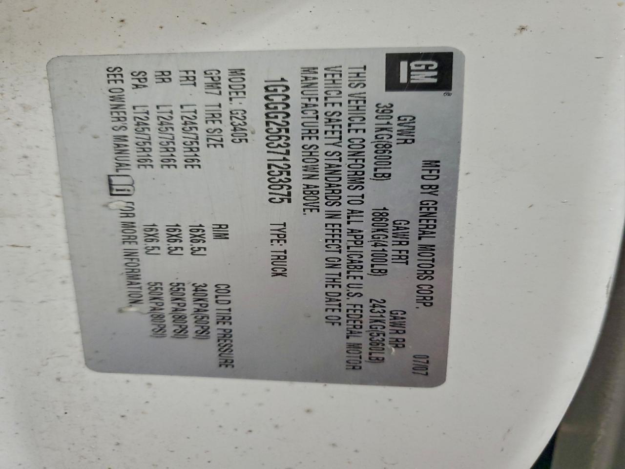 Lot #3308335095 2007 CHEVROLET EXPRESS G2