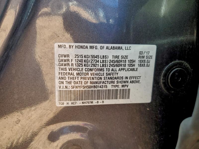 2017 HONDA PILOT EXL #3310777962