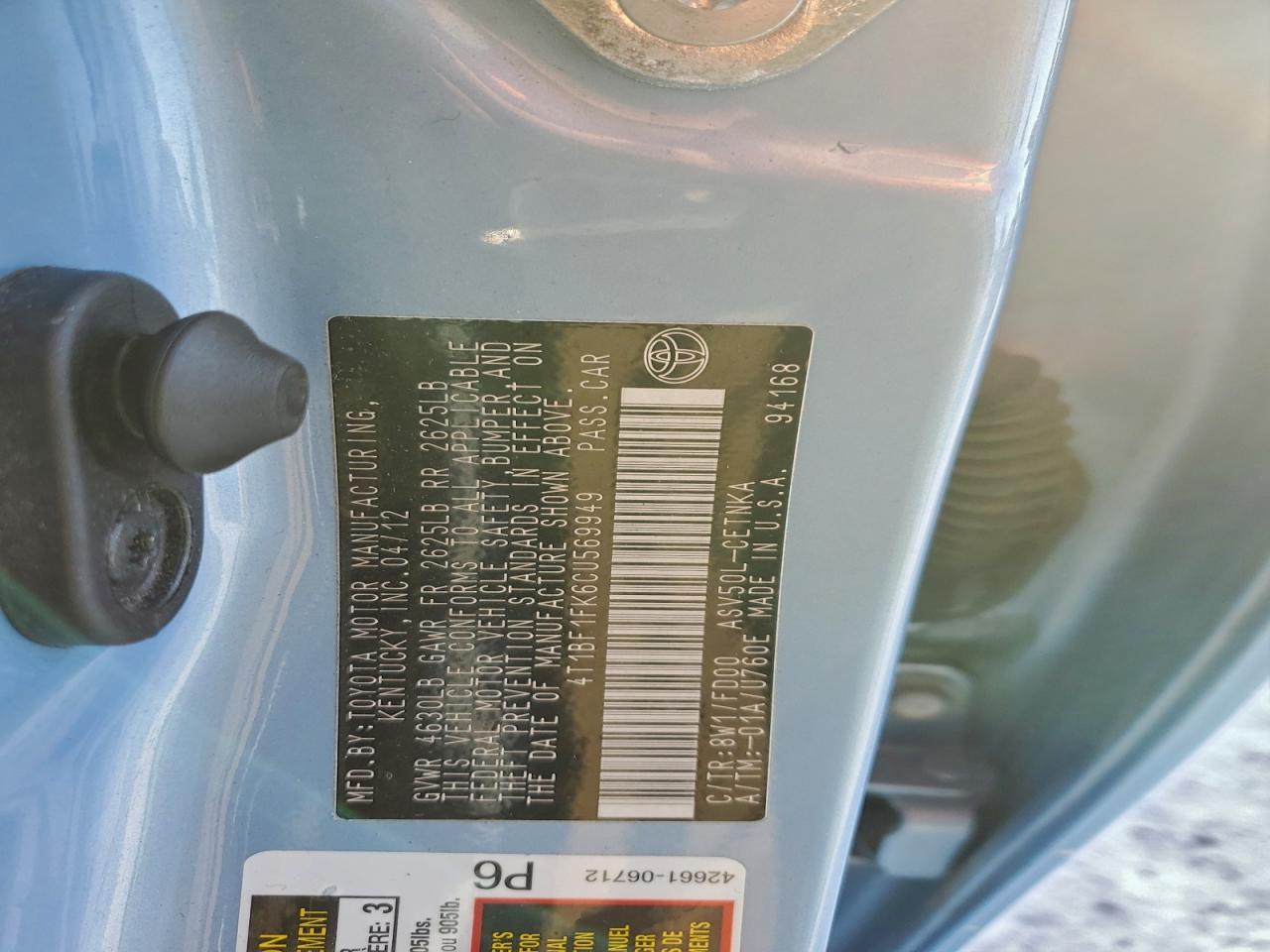 Lot #3316811440 2012 TOYOTA CAMRY