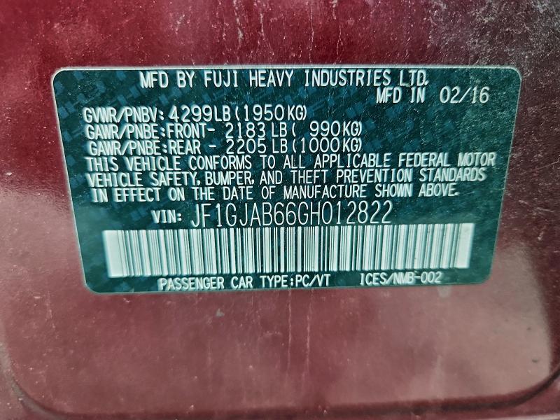 2016 SUBARU IMPREZA PR #3302855912