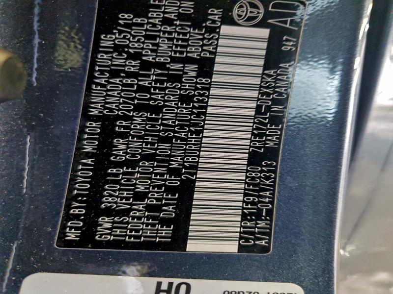 2018 TOYOTA COROLLA L #3302865887