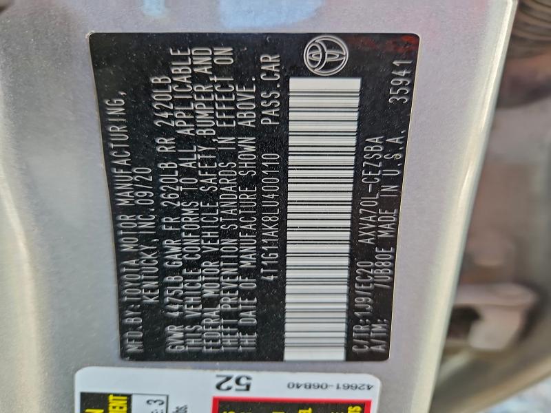 2020 TOYOTA CAMRY SE #3305466121