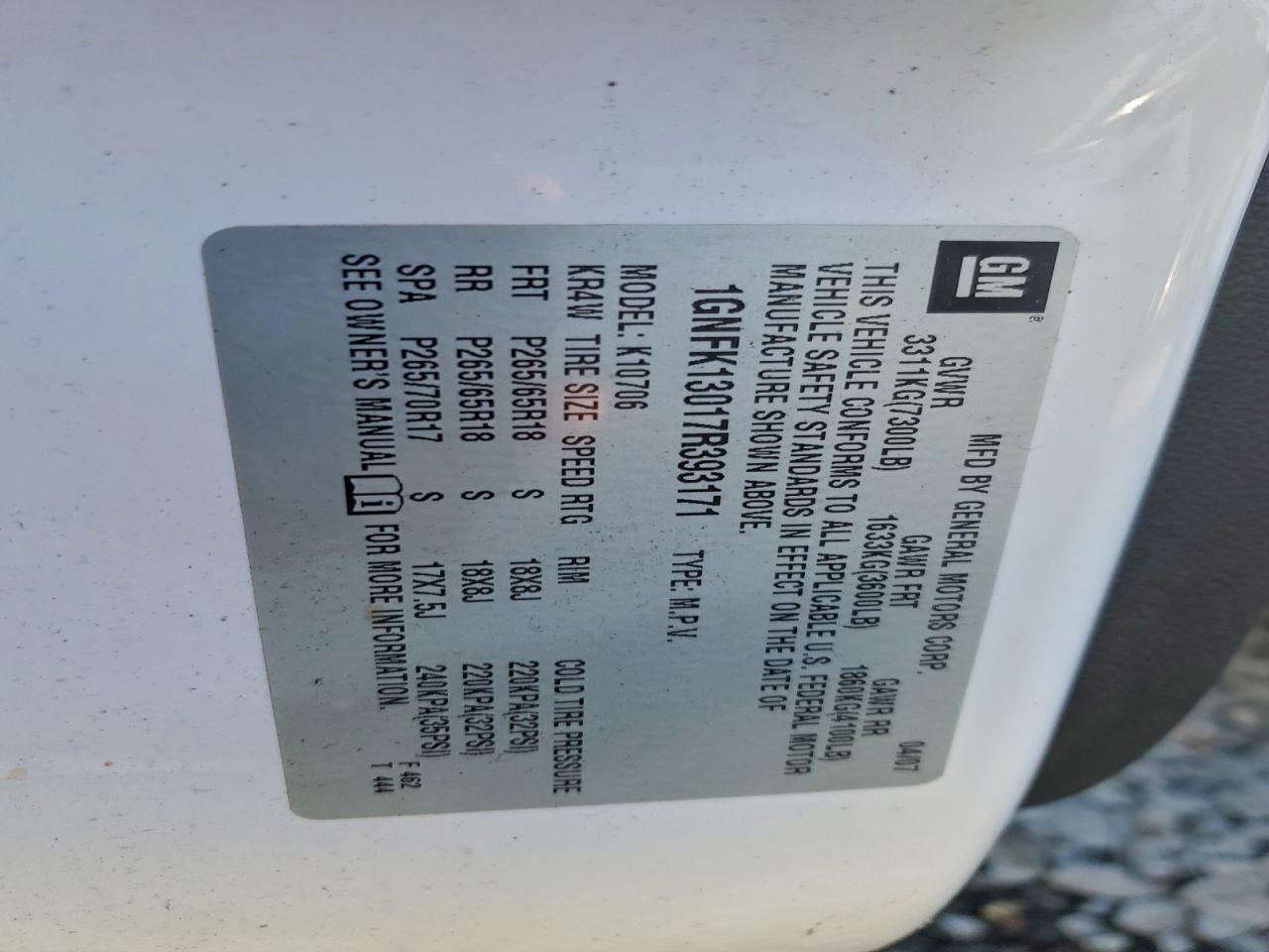 Lot #3312446644 2007 CHEVROLET TAHOE K150