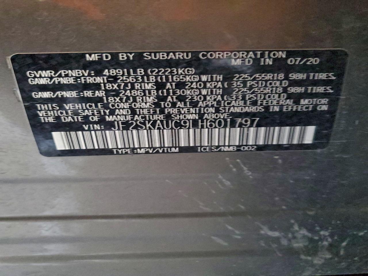 Lot #3310664732 2020 SUBARU FORESTER L