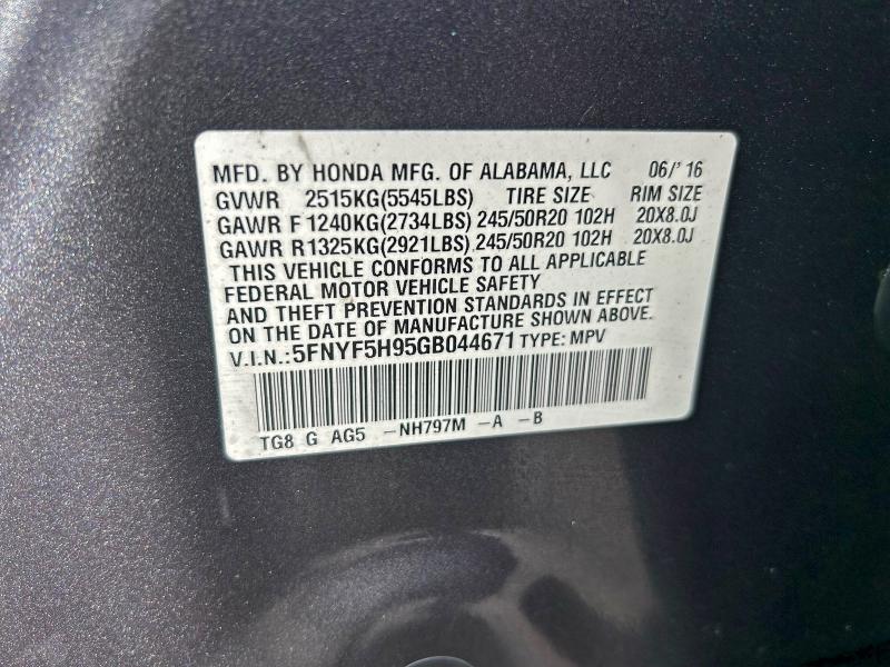 2016 HONDA PILOT TOUR #3310465049