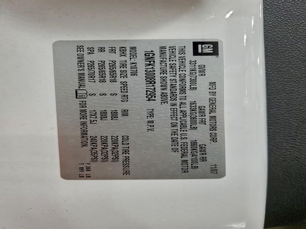 Lot #3303619935 2008 CHEVROLET TAHOE K150