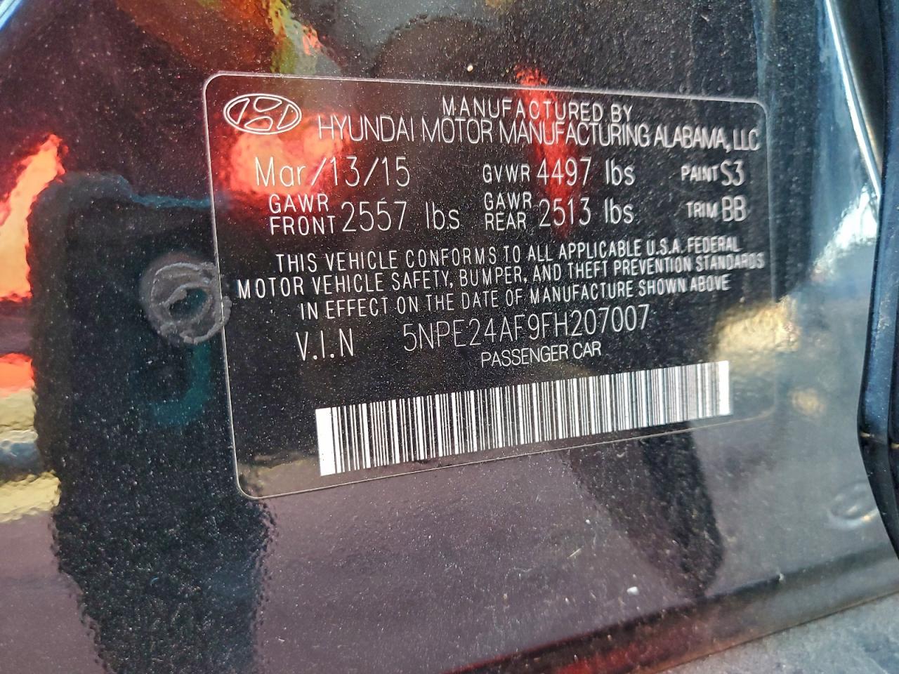 Lot #3311887185 2015 HYUNDAI SONATA SE