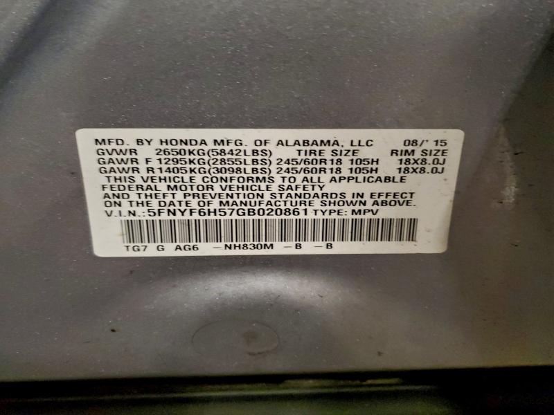 2016 HONDA PILOT EXL #3308236168