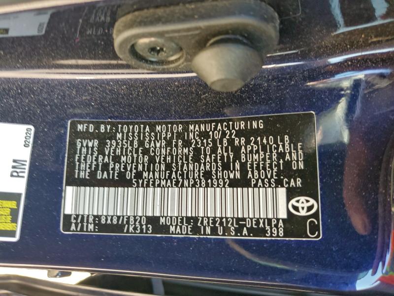 2022 TOYOTA COROLLA LE #3311446374