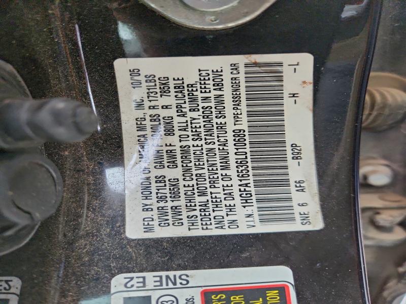 2006 HONDA CIVIC LX #3302701003