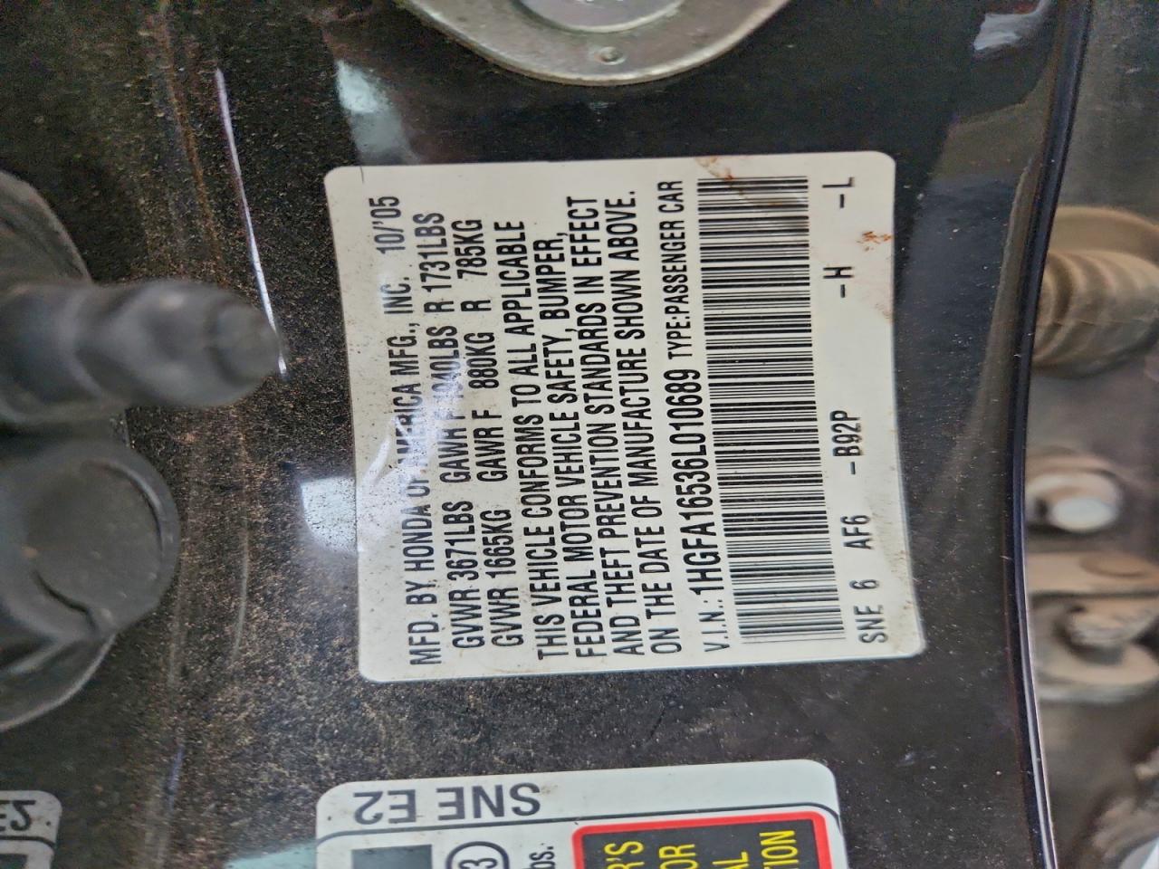 Lot #3302701003 2006 HONDA CIVIC LX