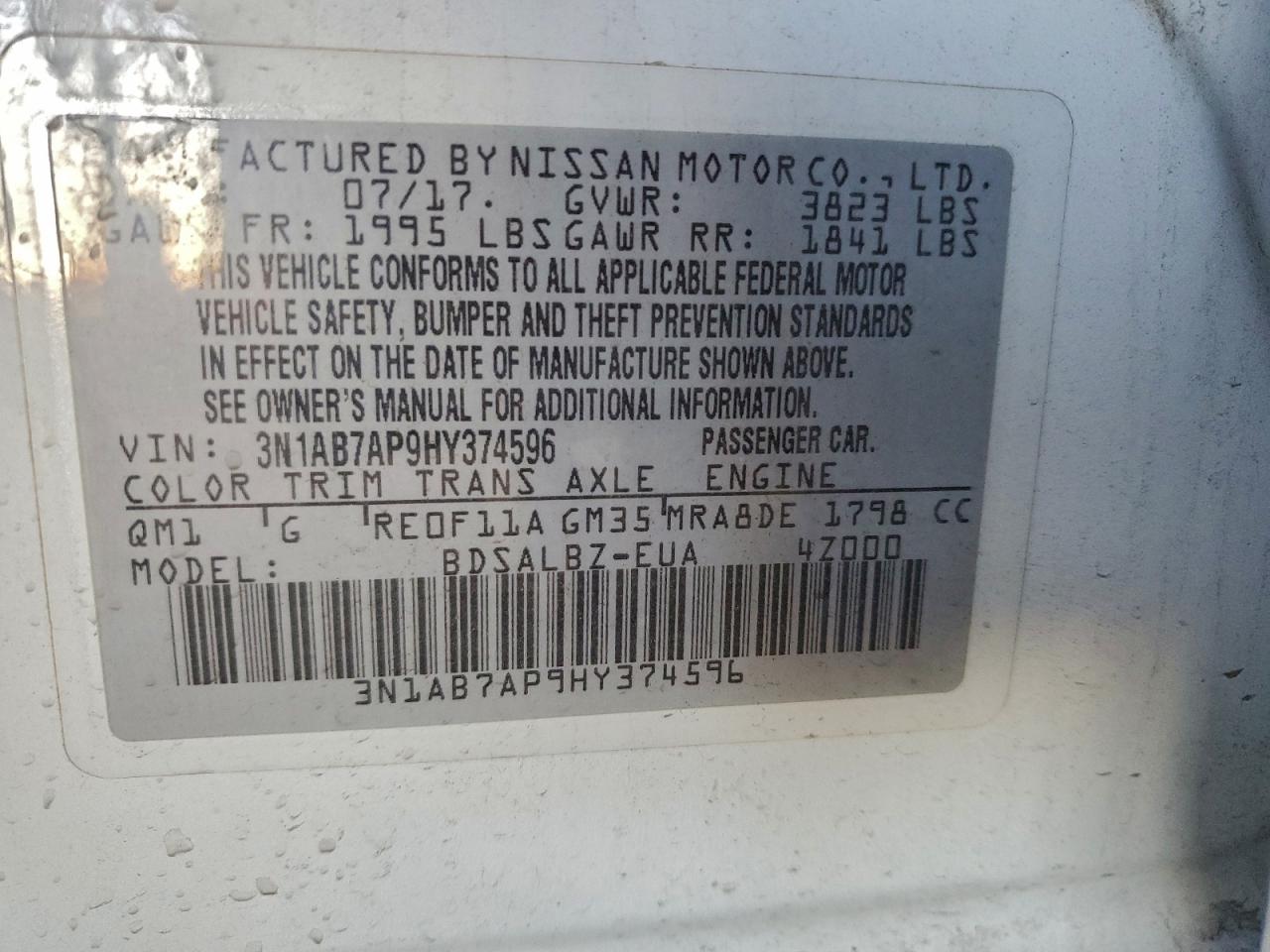 Lot #3316065273 2017 NISSAN SENTRA S