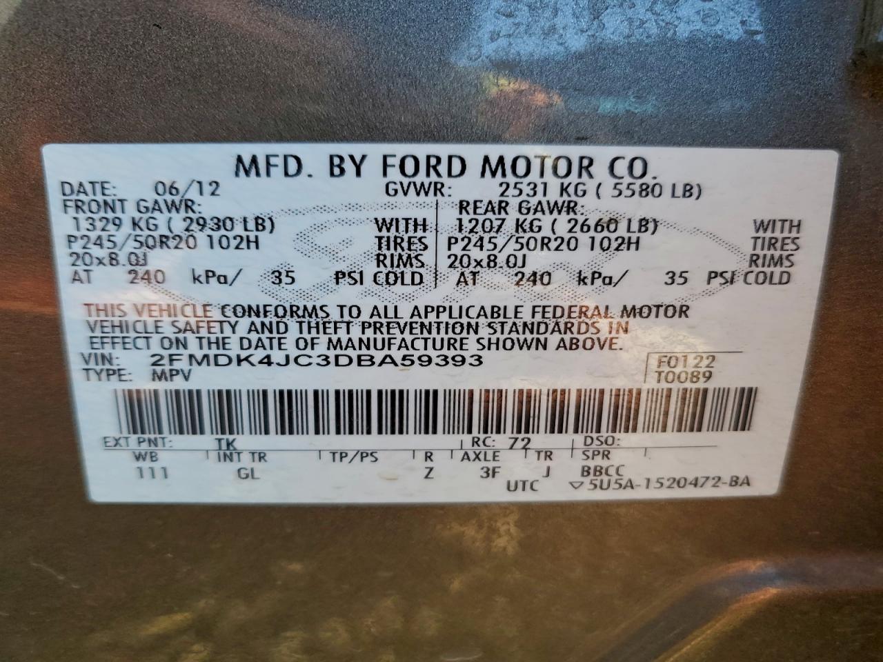 Lot #3301803331 2013 FORD EDGE SEL