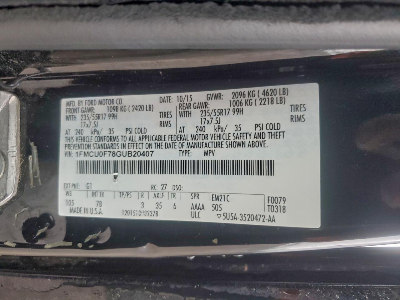 Lot #3308324247 2016 FORD ESCAPE S