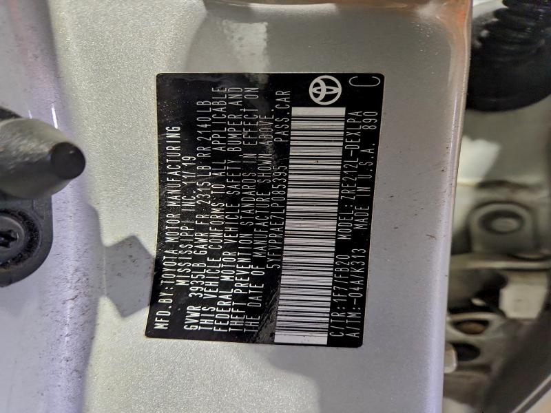 2020 TOYOTA COROLLA LE #3304516574