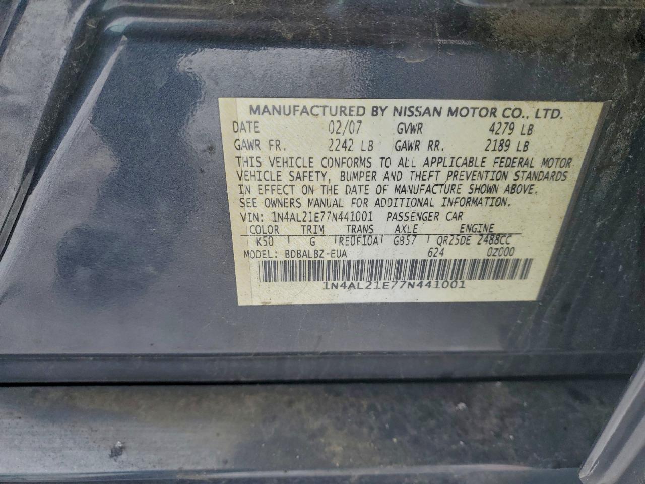 Lot #3309640153 2007 NISSAN ALTIMA 2.5