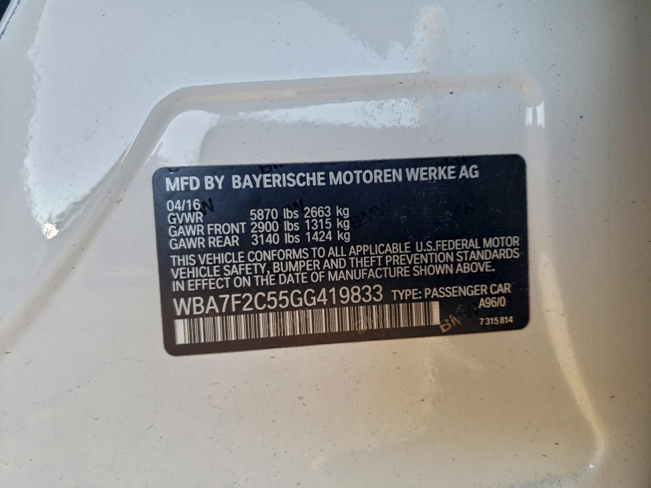 Lot #3315888150 2016 BMW 750 XI