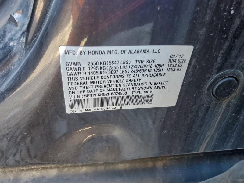 2017 HONDA PILOT EXL #3309367986