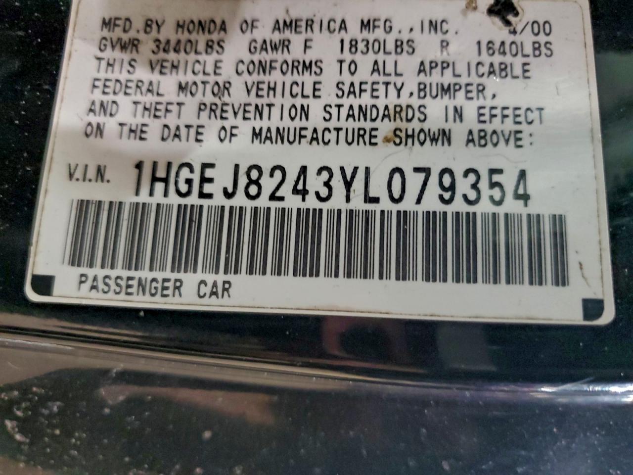 Lot #3316838679 2000 HONDA CIVIC EX