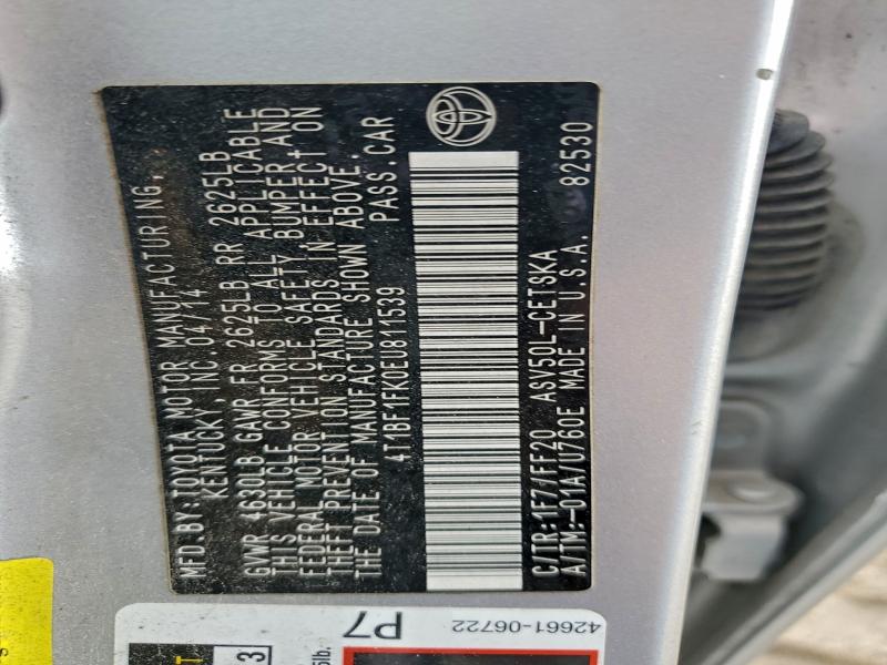 2014 TOYOTA CAMRY L #3304817550