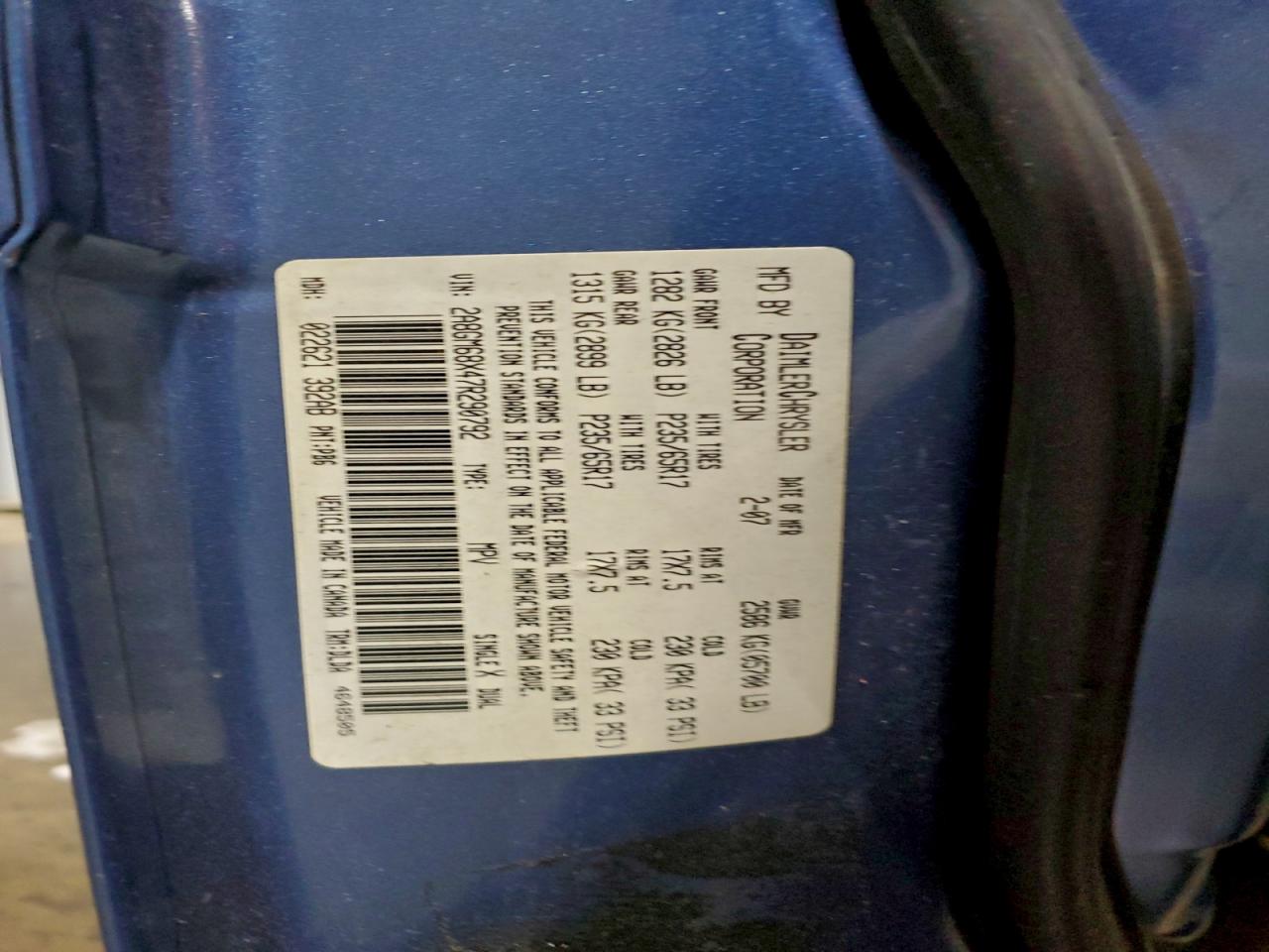 Lot #3305393308 2007 CHRYSLER PACIFICA T