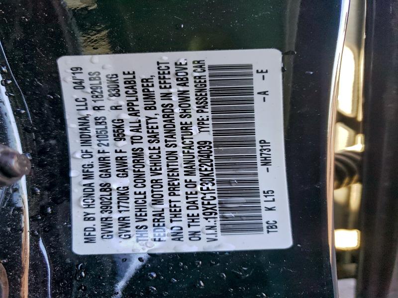 2019 HONDA CIVIC EX #3309301617