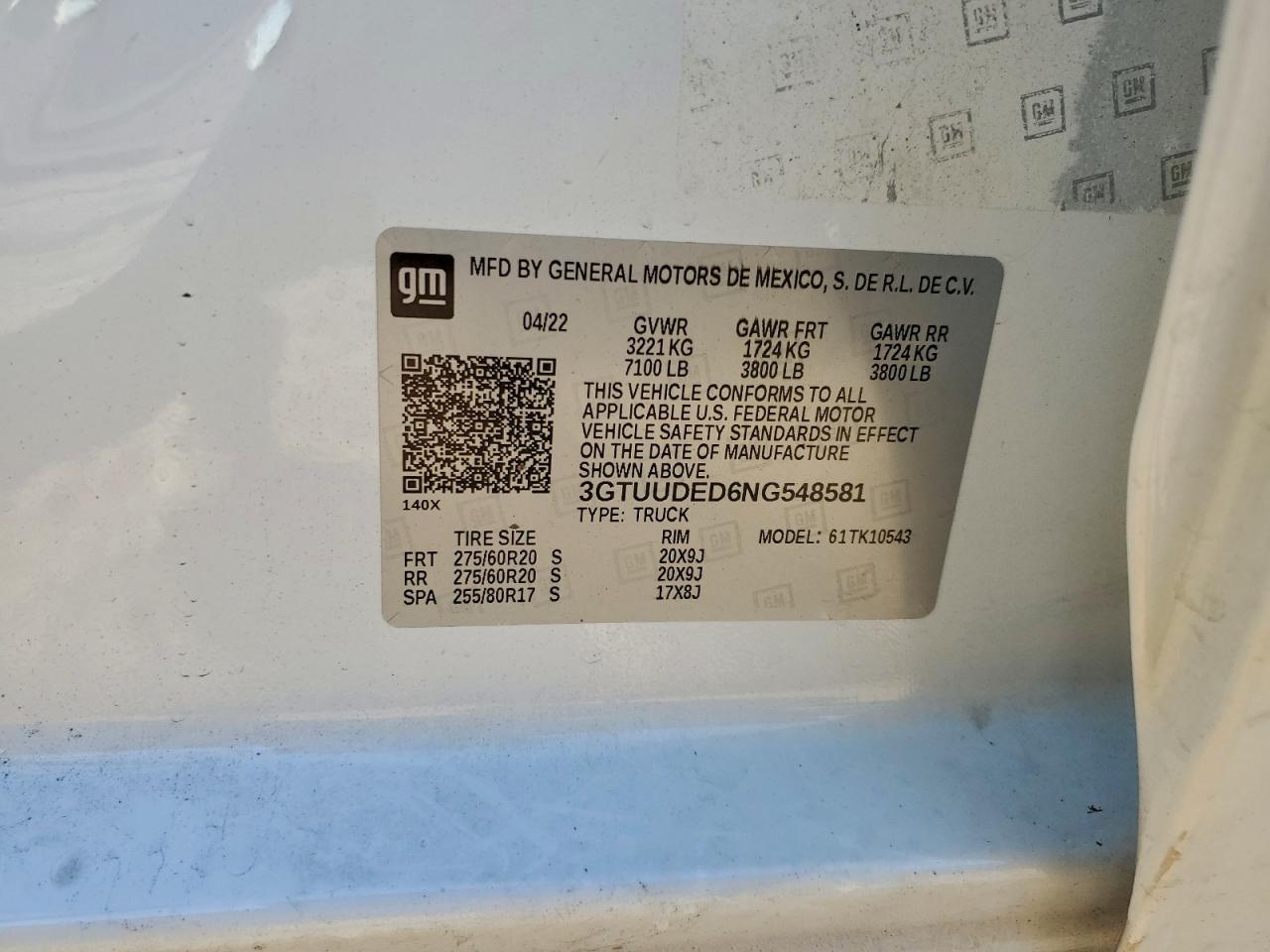 Lot #3310307970 2022 GMC SIERRA K15