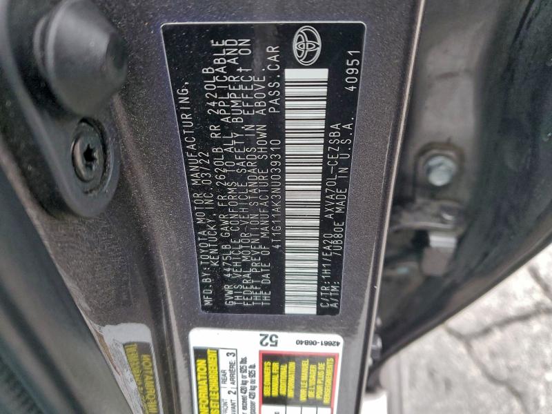 2022 TOYOTA CAMRY SE #3305334308