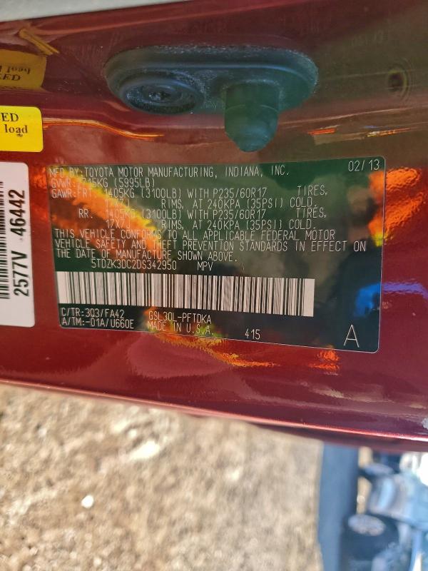 2013 TOYOTA SIENNA #3312639161