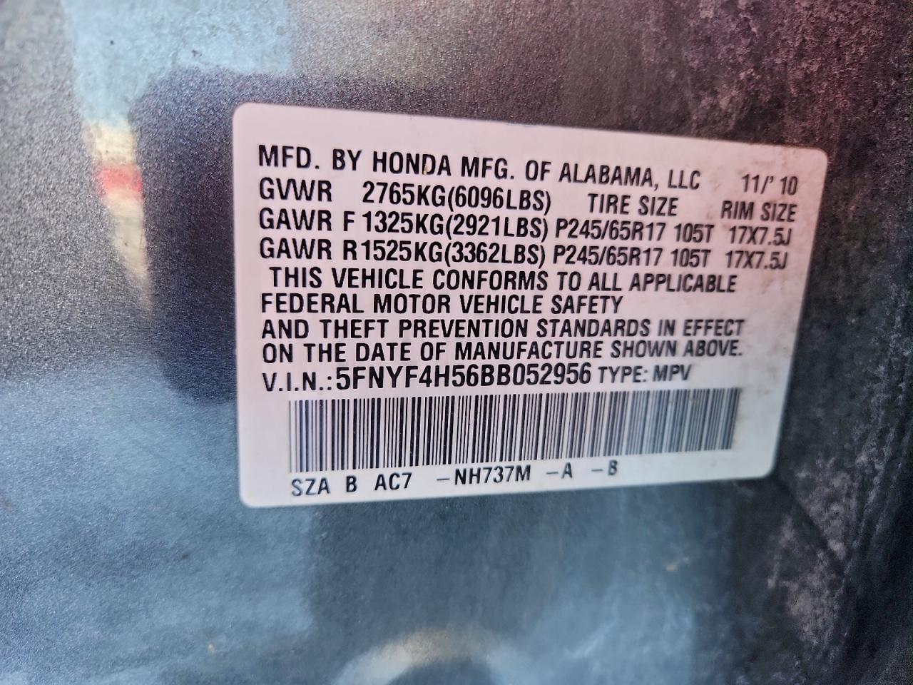 Lot #3315702711 2011 HONDA PILOT EXL