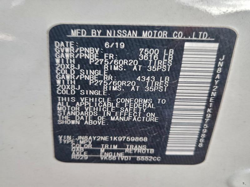 2019 NISSAN ARMADA PLA #3304662965