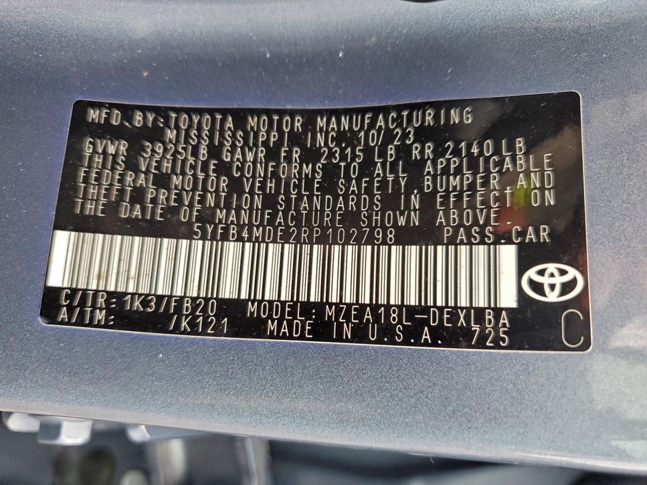 Lot #3318960947 2024 TOYOTA COROLLA LE