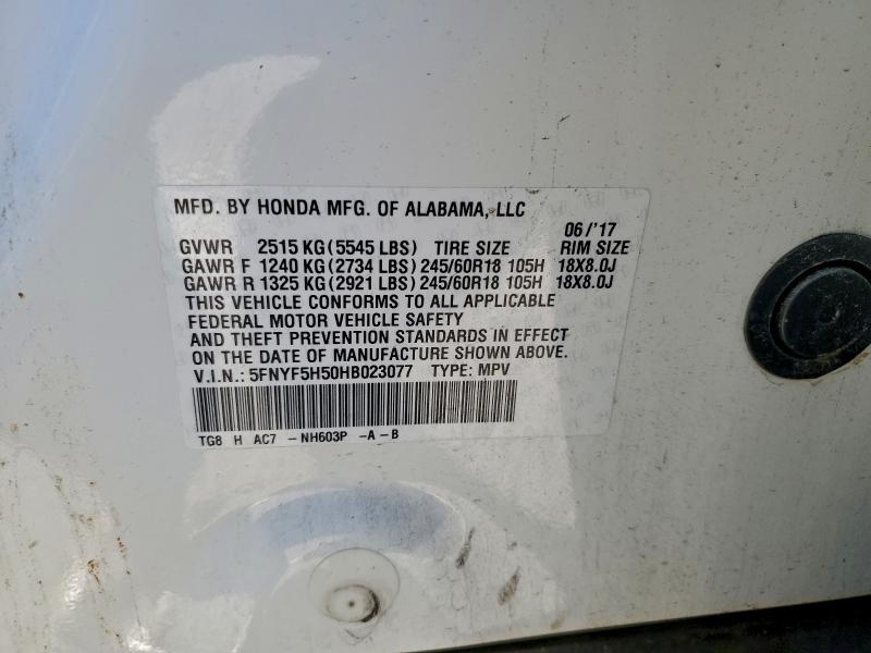 2017 HONDA PILOT EXL #3305358372