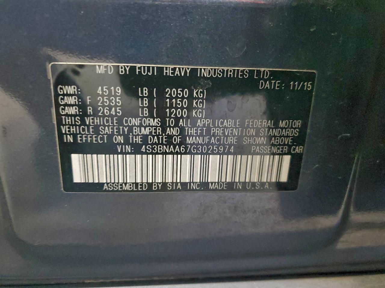 Lot #3311583789 2016 SUBARU LEGACY 2.5