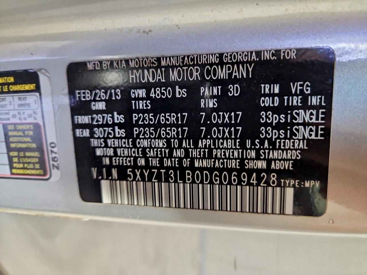 Lot #3311542268 2013 HYUNDAI SANTA FE S