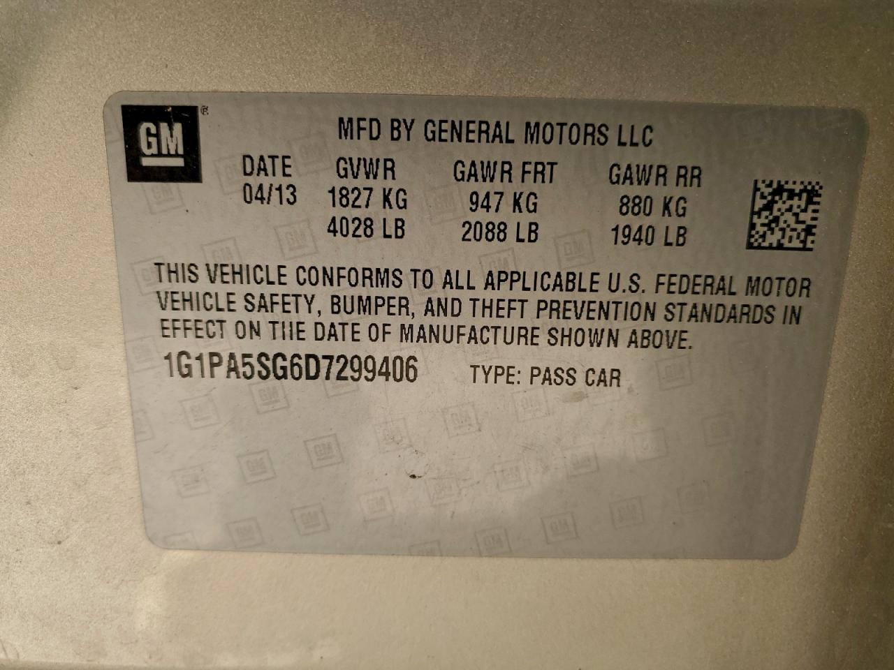 Lot #3318927932 2013 CHEVROLET CRUZE LS