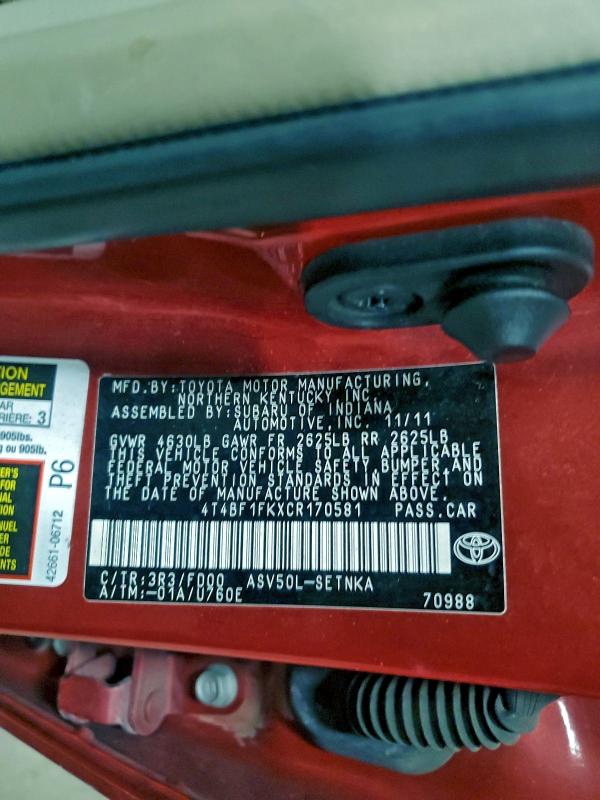 2012 TOYOTA CAMRY BASE #3304528453