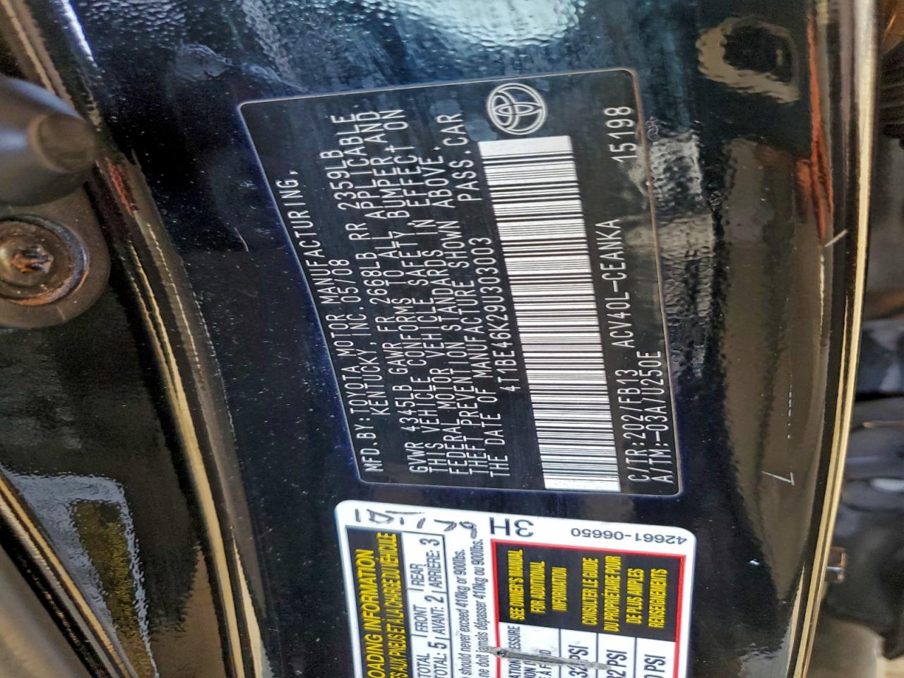 Lot #3311444400 2009 TOYOTA CAMRY BASE