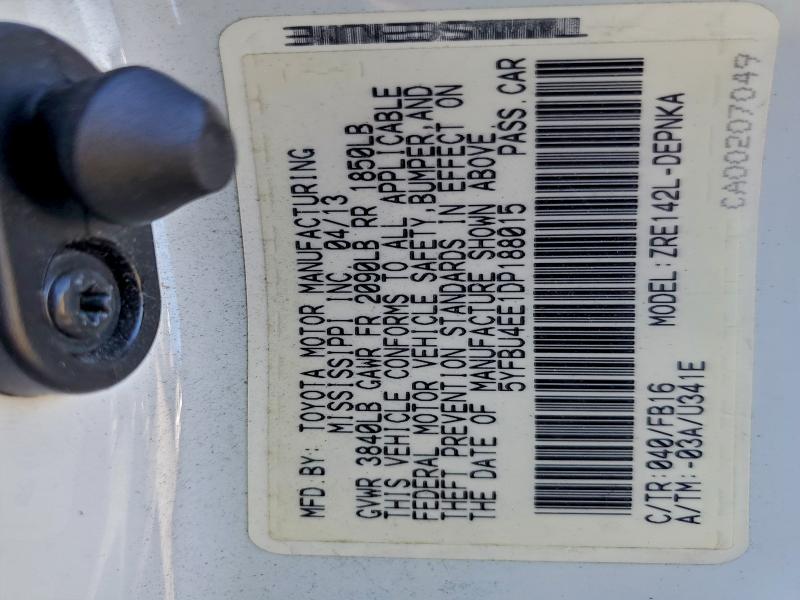 2013 TOYOTA COROLLA BA #3305650743