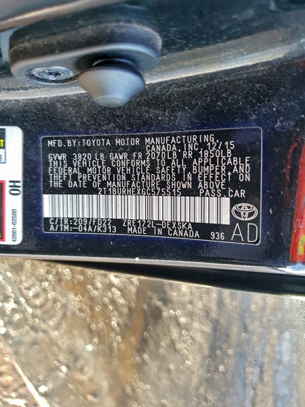 2016 TOYOTA COROLLA L #3312423646