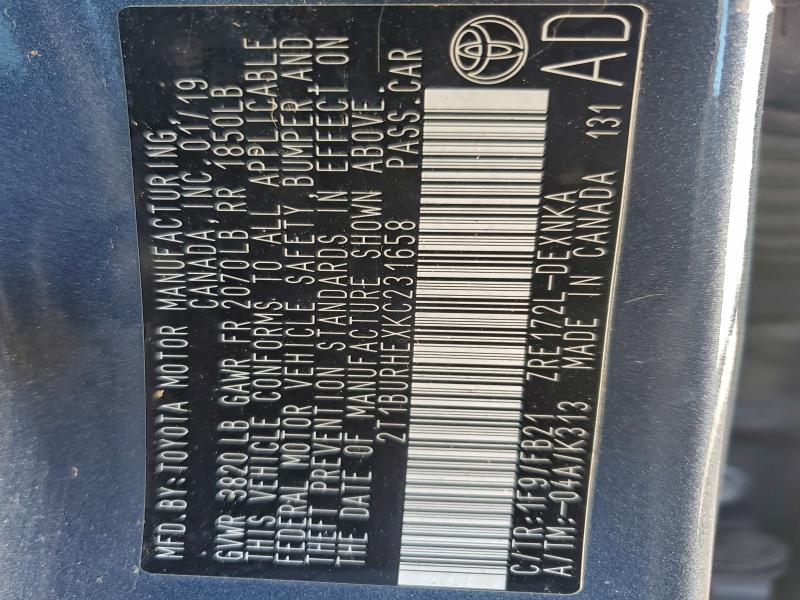 2019 TOYOTA COROLLA L #3302635020