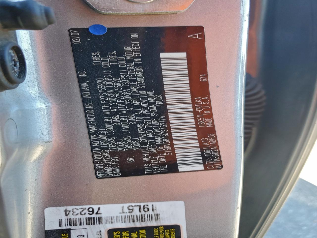 Lot #3311519268 2007 TOYOTA TUNDRA DOU